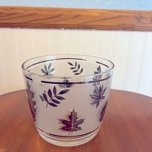 VTG‎ Libbey Ice Bucket Glass Round Silver Foilage Frost MCM Retro Barware Decor